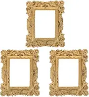 [INOOMP] 3Pcs Mini Gold Frames Small Gold Vintage Flower Oval Rectangle Baroque Frames Table Top Frame for Christmas Decor