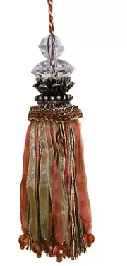 Tassel with Gold Top and Faceted Beads - Dark Pink / Olive 18cm