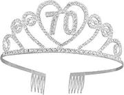 [HONMEET] 70th Birthday Silver Alloy Crown Rhinestone Hair Comb Birthday Party Accessory