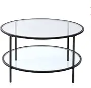 VEMART Living Room Table Living Room Tempered Glass Tea Table Iron Art Round Transparent Small House Simple and Modern Side Table