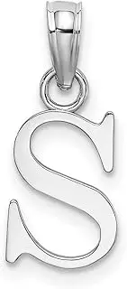 [JewelryWeb] 14k White Gold S Block Letter Name Personalized Monogram Initial High Polish Charm Pendant Necklace Jewelry for Women