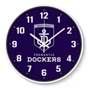 AFL Wall Clock - Fremantle Dockers - Plastic - 30cm Diameter - Team Logo