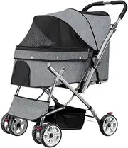 Pet Stroller Dog Stroller Cat Stroller Folding Travel Dog Stroller with Wheels Pet Cat Stroller with Storage Basket and Pouch Puppy Stroller for Medium Small Pet Dog Pram Dog Cat