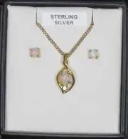 Solid White Opal Pendant and Earring Set, Oval, Sterling Silver , Australia Opal