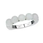 AWESOME White Beaded Jade Band Ring Rhodium Plated Size 7 and 9