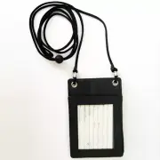 ID COMPANY BADGE HOLDER LEATHER NECK CORD BLACK LANYARD CARD KEY TAG NAME CASE !