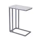 C-Shape Side End Table, Faux Marble Tray Snack Table with Metal Frame, Silver