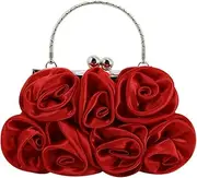 [Goclothod] Buddy Women Rose Shaped Clutch Soft Satin Wristlet Handbag Wedding Party Purse