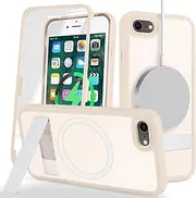 Cavor for iPhone SE 2020/ SE 2022 Case iPhone 7/8 Case Full Body Protective Case with Kickstand Built-in Screen Protector Clear TPU PC Bumper Support Magsafe Charging Shockproof Phone Cover-Off-White