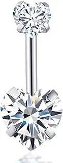 [BSLVWG] 14G Belly Button Piercing Titanium Steel 12mm Bar Piercing Double Heart Belly Button Long Short CZ Balls Titanium Steel Belly Button Piercing Navel Bars Silver Navel Ring Woman Man Jewelry,