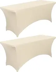 BIFENBI 6FT Fitted Tablecloths for Rectangle Tables, 2 Pcs - Stretch Spandex Table Cover Protector for Banquet, Massage Bed, Wedding, Birthday, 72 Length x 30 Width x 30 Height, Cream