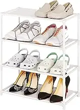 Vockot Small Shoe Rack 6-8 Pairs Sturdy Shoe Shelf 4-Tiers Narrow Stackable Shoe Organizer,Lightweight Kids Shoe Racks for Entryway, Doorway and Closet(White) VK-4T
