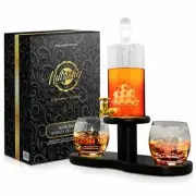 NutriChef NCGDS16 Glass 780ml Barrel Whiskey Carafe Alcohol Decanter Set