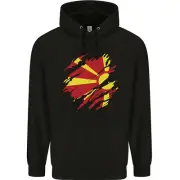 Torn Macedonia Flag Macedonian Day Football Childrens Kids Hoodie