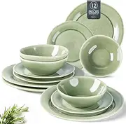 [AmorArc] Ceramic Dinnerware Sets, Handmade Stoneware Reactive Glaze Plates and Bowls Set, Scratch Resistant | Dishwasher & Microwave Safe Dishes Set, Service for 4 (12pc)