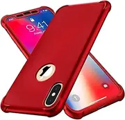 ORETECH Compatible with iPhone Xs Max Case with [2 x Tempered Glass Screen Protector] 360 Full Body Shockproof Case Ultra Thin Hard PC Silicone Rubber Case Cover for iPhone Xs Max 6.5 inch - Red