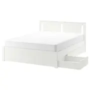 SONGESAND bed frame with 4 storage boxes, white, Queen
