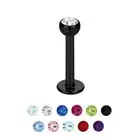 Black Labret Lip Piercing Stud with Gem Top PVD over Surgical Steel