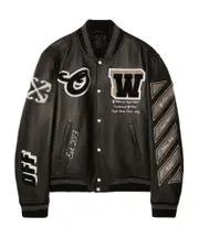 Off-White Leather Varsity Jacket IT52,IT50,IT46 black