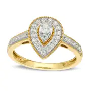 0.33 CT. T.W. Natural Diamond Teardrop-Shaped Frame Split Shank Antique Vintage-Style Engagement Ring in Solid 10K Yellow Gold