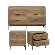 Cosmoliving Bronx Chest of 6 Drawers Dresser Bedside Tables Bedroom Storage Bundle