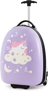[HONEY JOY] Kids Luggage, 12” Children Hardshell Backpack & 16” Toddler Travel Rolling Suitcase, 2 Pcs Lightweight Carry On Luggage Set, Kids Luggage with Wheels for Girls & Boys, Purple Unicorn, 13” x