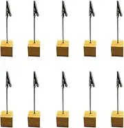 Memo Clips Holder, 10Pcs Table Number Holder Photo Stand with Alligator Clip Wood Base for Picture Cards Paper Note Office Wedding Party Decoration (Yellow)