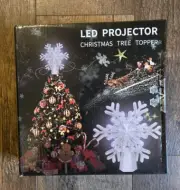 Christmas Tree Topper Lighted LED Projector 3D Rotating Snowflake Holiday Silver
