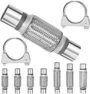 Swpeet 3Pcs 2.2 x 6 Inches Exhaust Flex Pipe with 2.2 Inches Exhaust U Clamp Kit, Universal Type Stainless Steel Double Braid Portion Zinc Pipes Exhaust Flex Tube Ideal for Heavy Duty and Cars
