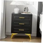 3 Drawers Black Nightstand, Modern Bedside Table with Metal Legs & Handles,