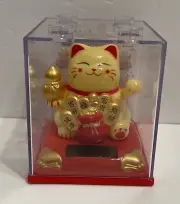 Solar Powered Maneki Neko Welcoming Lucky Beckoning Hands Waving Fortune Cat!!