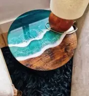 Ocean Beach Side Table, Bedroom Sofa Table, Round Epoxy Table, Handmade Table