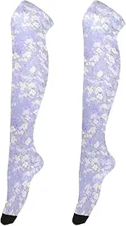 [FRODOTGV] FLOWER and whites Light Purple Women Thigh Socks Fashionable Long Boot Stockings for Ladies Over Knees Socks, Flower and Whites Light Purple
