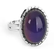 [ifundom] Oval Ring Gemstone Ring Unisex Finger Ring Oval Finger Ring Finger Mood Ring Color Changing Ring Jewelry Vintage Men and Women