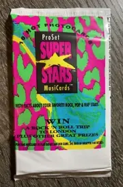 1991 Pro Set SUPER STARS MusiCards ROCK/POP/RAP Unopened Cello Pack - FREE SHIP
