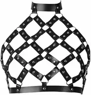 [Moinha] Women's Leather Body Harness Bra for Women Punk Gothic Tops Cage Strap Women's Harness Bra Sleeveless Bra Chest Belt Leather Body Harness Bra Adjustable Carnival Rave Costume, Black, One Size