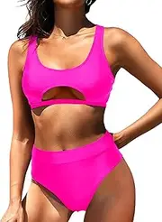 [Holipick] Two Piece Swimsuit for Women Push Up Bikini with Bikini Bottom Scoop Neck Underboob Cutout Bathing Suit 2 Piece