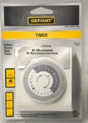 3 Defiant 15A/125V/1250W - 24 Hour HD Indoor Timer w/2 Grounded Outlets 458431