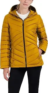 [HFX] Women's Short Lightweight Quilted Jacket Zipper Front Pockets Hood 25" Packable Puffer Coat
