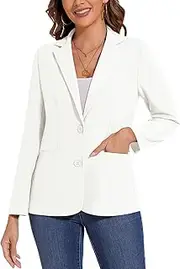 [Kyzoeyou] Womens Blazer Casual 2 Buttons Jacket Blazers Notched Lapel Classic Long Sleeve Workwear Suit Patch Pockets Front Lined