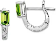 [JewelryWeb] 925 Sterling Silver Polished Rhodium Plated Peridot Hinged Hoop Earrings 12x11mm Wide 3mm Thick-Hoop Earring for Women