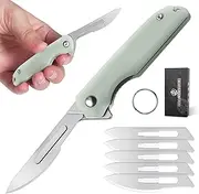DRACHENADER Scalpel Hand Knife, Small Pocket Knife with 5 Interchangeable Blades Figure 24, Liner Lock, Keychain Knife, Mini Folding Knife for Women Men (D-Natur)