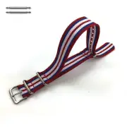 Red White Blue Stripes One Piece Slip Through Nylon Watch Band Strap Buckle #14