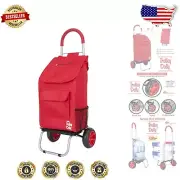Trolley Dolly Red Foldable Shopping Cart - Removable Bag & Heavy-Duty Wheels