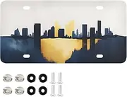 AIXIWAWA License Plate Gold Blue City Print for Automobile Front Rear 12x6 in Standard Aluminum Alloy Metal Car Tags Decorative Plates