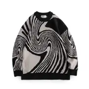 Nevenka Mens Oversized Sweater Crewneck Long Sleeve Knitted Pullover-Black