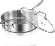 Whole Body Tri-Ply Stainless Steel 5.5 QT Sauté Pan with Lid 12"Deep Frying Pan