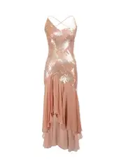 Pink Silk Sequinned Open Back Dress