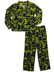 Little Boys Blue & Yellow Game Over Controler Flannel Video Game Pajama Set