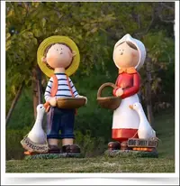 在飛比找Yahoo!奇摩拍賣優惠-鄉村風 戶外大型農村男女孩娃娃擺飾品 男孩女孩提花籃玩偶Ho